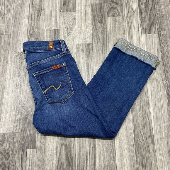 FOR ALL 7 MANKIND Boot Cut Stretch Blue Denim Cropped Jeans Women's Size 26 - Picture 12 of 12